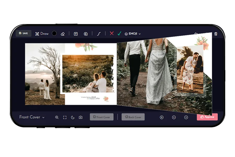 A wedding photobook turning its pages in the AiFotonex digital album viewer